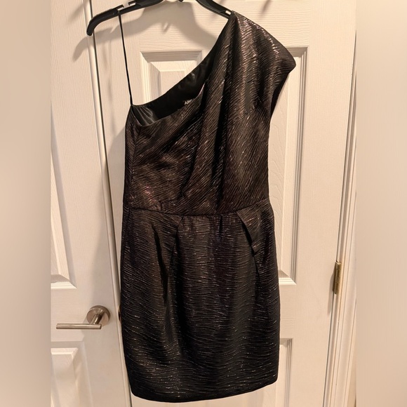 ABS Allen Schwartz Metallic One-Shoulder Cocktail Dress Size 12 - Picture 1 of 8